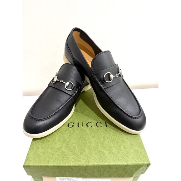 Gucci Konrad Silver Horsebit Leather Almond Toe Loafer Shoes Black Men's Size 11 - Picture 1 of 8